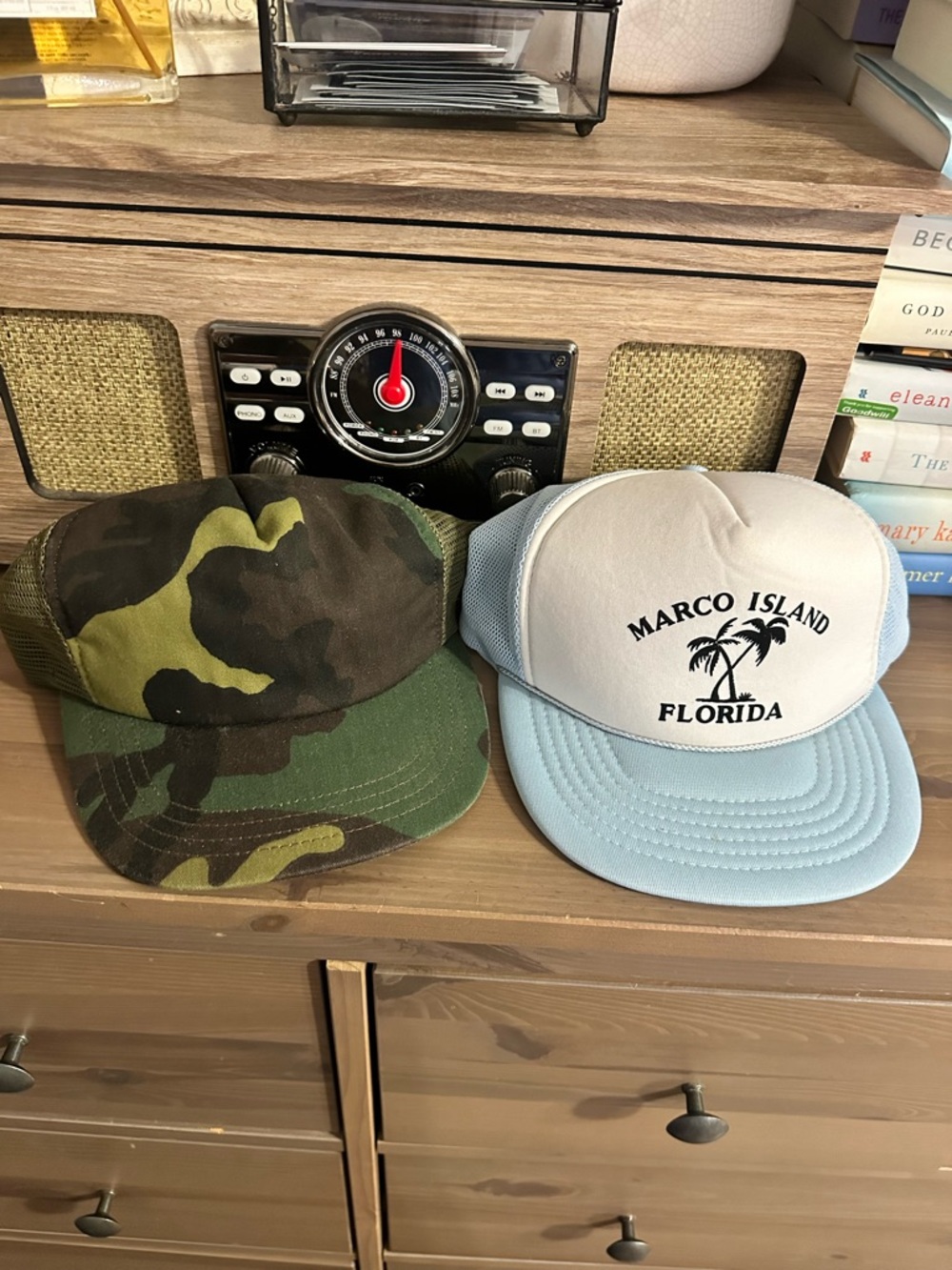 Set of Two Vintage Casual Caps - Camo Trucker & Marco Island Florida Trucker